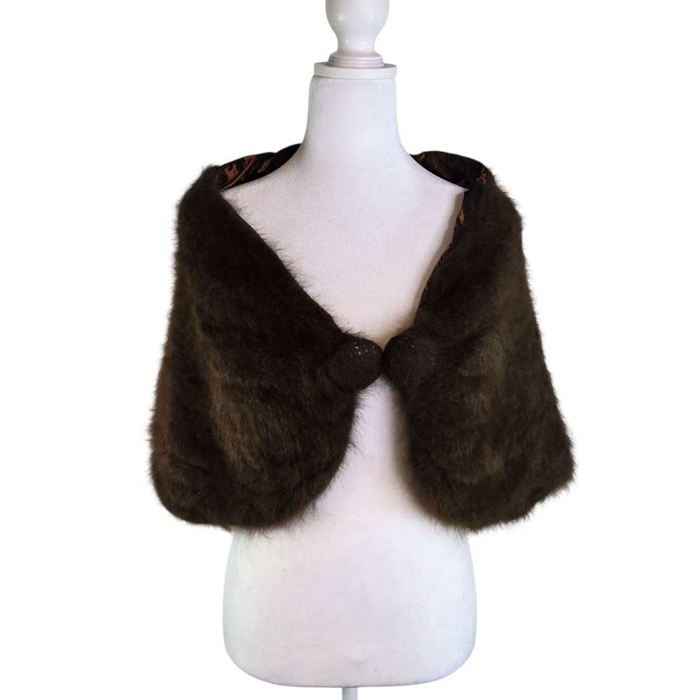 Vtg Brown Mohair Fuzzy Cocktail Formal Shrug Capelet